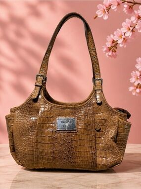 Nicole by Nicole Miller Brown Croc-Embossed Shoulder Bag
